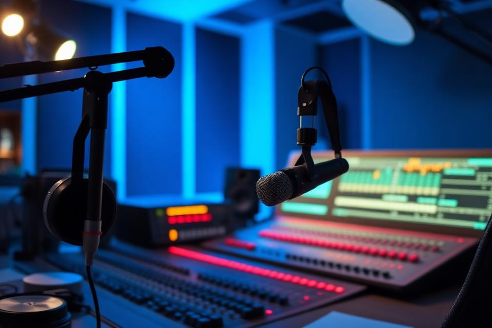 Kite FM broadcast studio with mixing desk