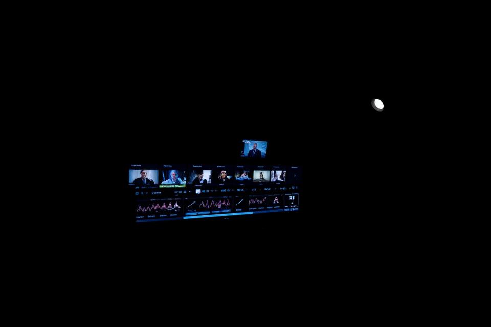 Fieldline Pictures sound stage lit in blue